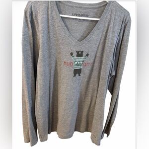 Life Is Good Crusher Womens Gray Tee Long Sleeve Size XL Bear Hug Grrr